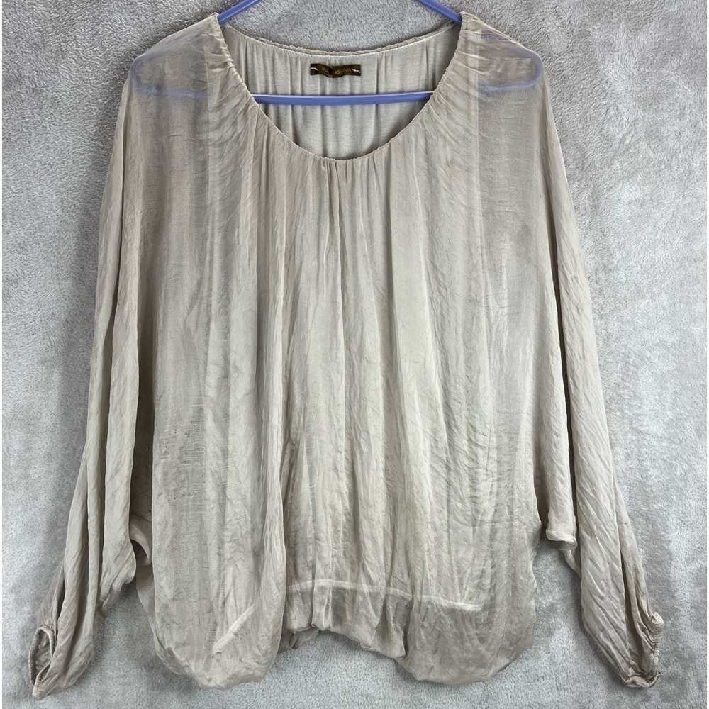 PIAZZA ROMA Made in Italy 100% Silk Blouse Sz XS Top Sheer Silk Overlay Summer